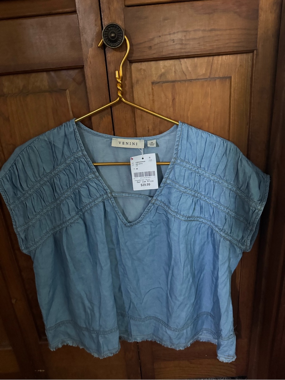 Venini Powder Blue V-Neck Pintuck Cotton Tunic